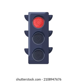 Red signal on traffic light. Semaphore with stop sign. Led lamp prohibiting movement. Crossroads stoplight. Street equipment for safety. Flat vector illustration isolated on white background