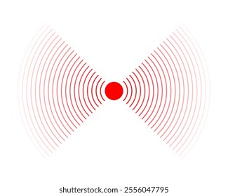 Red signal sign. Pain localization icon. Ache or inflammation symbol. Pulse, shock wave or vibration, coverage or damage, radio or sonar sound pictogram. Vector illustration.