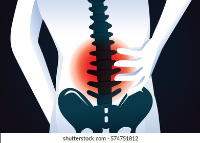 Red signal at spine area. This illustration about human back pain.