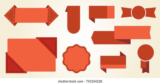 Red signs and badges icon isolated on white background. Vector illustration different shaped badges drawn in light shades of red, arrows and stamps