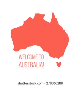 red silhouette of Australia with inscription welcome. concept of world tour, international tourism and invitation travelers. isolated on white background. trendy modern design vector illustration