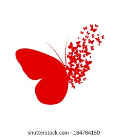 red Silhouette of butterflies butterfly. Vector 