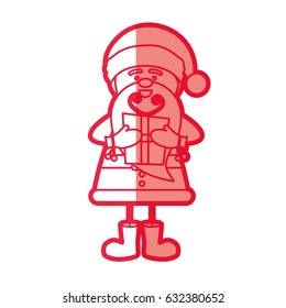 red silhouette caricature of santa claus with gift box vector illustration