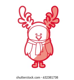 red silhouette of chicken with horns of reindeer vector illustration