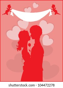 Red Silhouette of a Couple Embracing