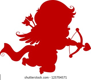 Red Silhouette Cupid with Bow and Arrow