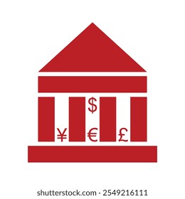 Red silhouette design of bank building or property. Banking, finance and financial illustration element design