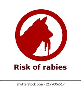 Red silhouette of a dog's head with drooling saliva, a symbol of risky rabies