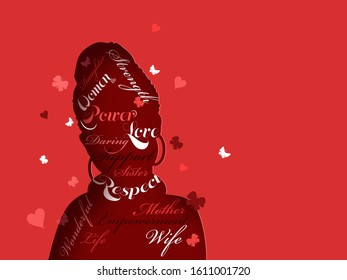 Red Silhouette of Female with Different Types Message for Women's Empowerment or Strength.