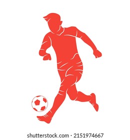 Red silhouette football player dribbling the ball graphic vector illustration