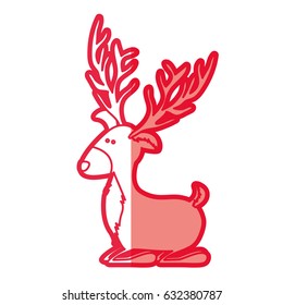 red silhouette of funny reindeer lazy vector illustration