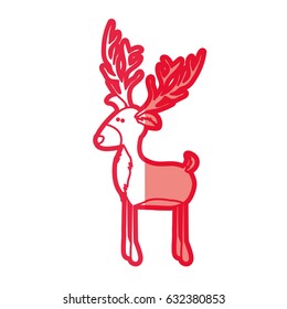 red silhouette of funny reindeer stand with big horns vector illustration