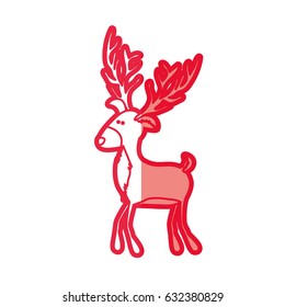 red silhouette of funny reindeer walking vector illustration