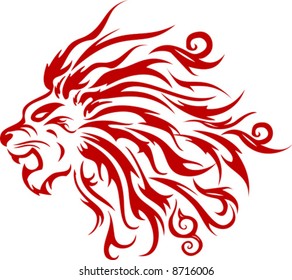 Red silhouette of a head of a tiger with a flame