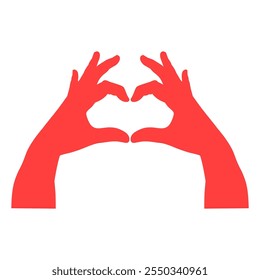 Rote Silhouette der menschlichen Hand. Vektorgestengrafik. Konzept der Kommunikation und Ausdrücke. Index, Mitte, Ring, kleine Finger und Daumen
