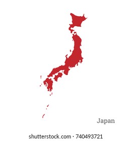 Red silhouette of Japan on white background. Detailed map of Japanese islands. Vector illustration