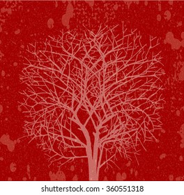 Red silhouette of a large tree at sunset. For the posters,  t-shirts and designs.