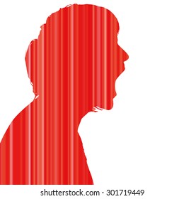 Red silhouette man which screams on white background.