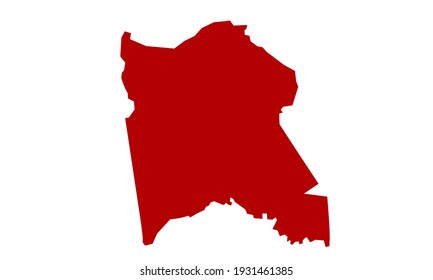 Red silhouette of map of Asan village in guam United States of America on white background
