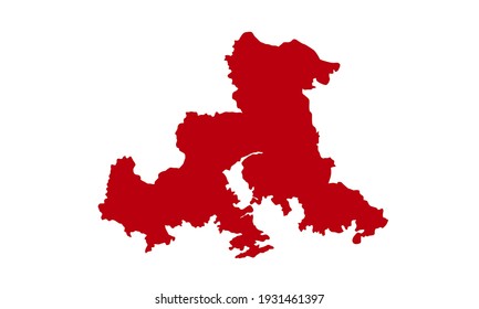 red silhouette of a map of the city of Changwon in South Korea on a white background
