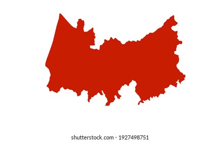 Red silhouette of a map of the city of Coimbra in Portugal on a white background