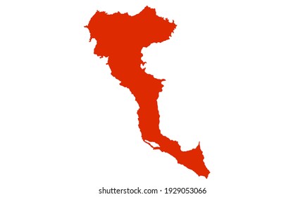Red silhouette of map of the city of Corfu in Greece on a white background