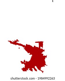Red silhouette of a map of the city of Grozny in Russia