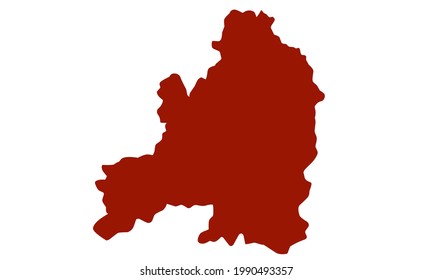 Red silhouette map of the city of Guarda in Portugal