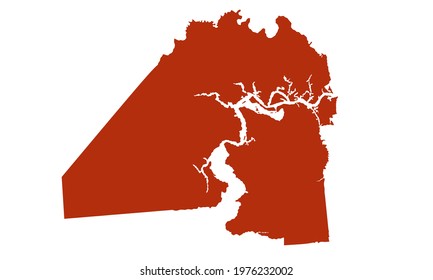 Red silhouette of a map of the city of Jacksonville in Florida
