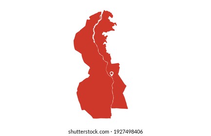 Red silhouette of map of the city of Rabat in Morocco on a white background