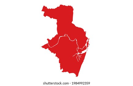 Silueta roja del mapa de la ciudad de Recife en Brasil sobre fondo blanco