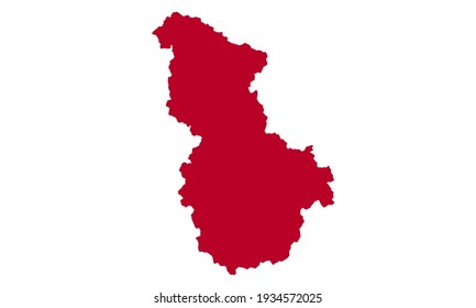 Red silhouette of a map of the City of Sejong in South Korea on a white background