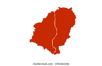 Red silhouette of a map of the city of Seongnam in South Korea on a white background