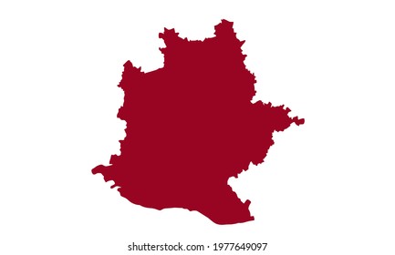 Red silhouette of a map of the city of Stuttgart in Germany