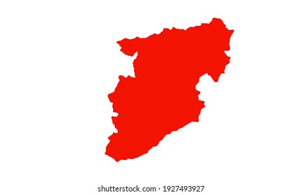 Red silhouette of a map of the city of Viseu in Portugal on a white background