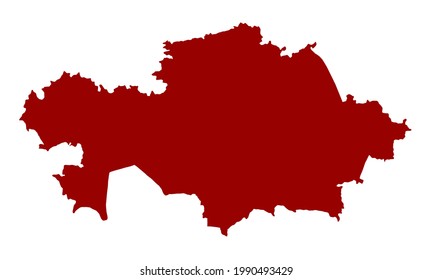 Red silhouette map of the country of Kazakhstan in central Asia