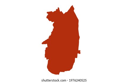 Red silhouette of map of the island of Madeira in Portugal