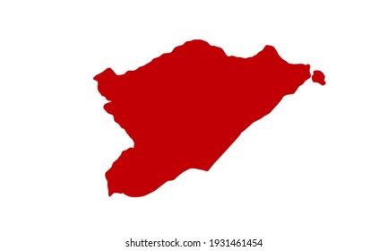 Red silhouette of a map of the Lautem district in Timor Leste on a white background