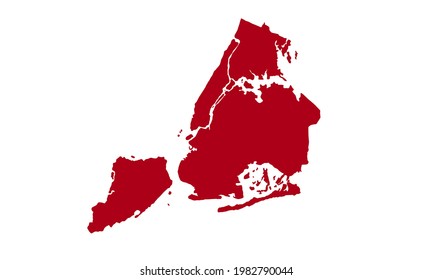 Red silhouette of map of New York City in USA