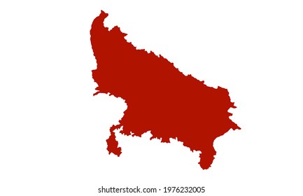 red silhouette map of the state of Uttar Pradesh in India
