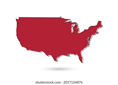 Red silhouette map of United States of America