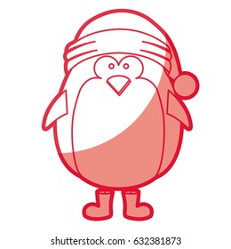 red silhouette of penguin with boots and christmas hat vector illustration