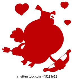 Red Silhouette Of A Pig Cupid