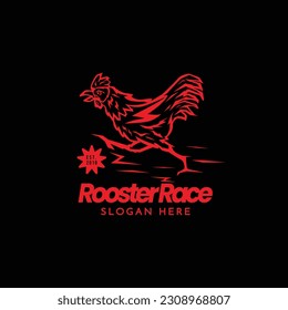Red Silhouette Of Rooster Chicken Isolated Logo Template, in fast icon