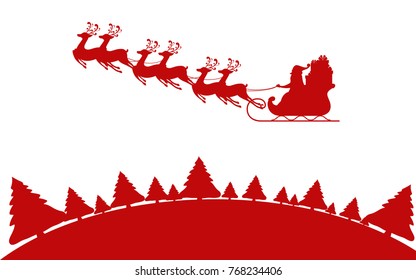 Red Silhouette Santa Claus Flying Reindeer Stock Vector (Royalty Free ...