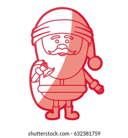 red silhouette of santa claus with gift bag vector illustration