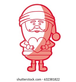 red silhouette of santa claus with heart in hands vector illustration