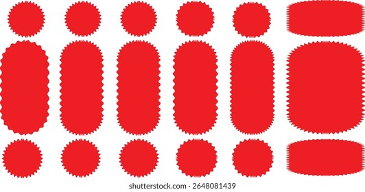 Red silhouette scalloped frames. Geometric shapes stickers with zigzag wavy edge. Set of frames with zigzag edge, scallop edge shape. red color frame,Kalarful Of Red Kalar	
