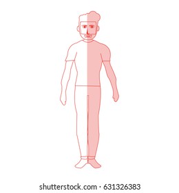 red silhouette shading cartoon full body man with beard