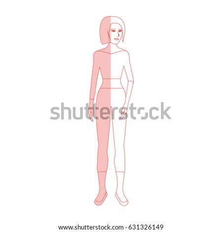 red silhouette shading cartoon full body woman with pants and top Stock photo © 
